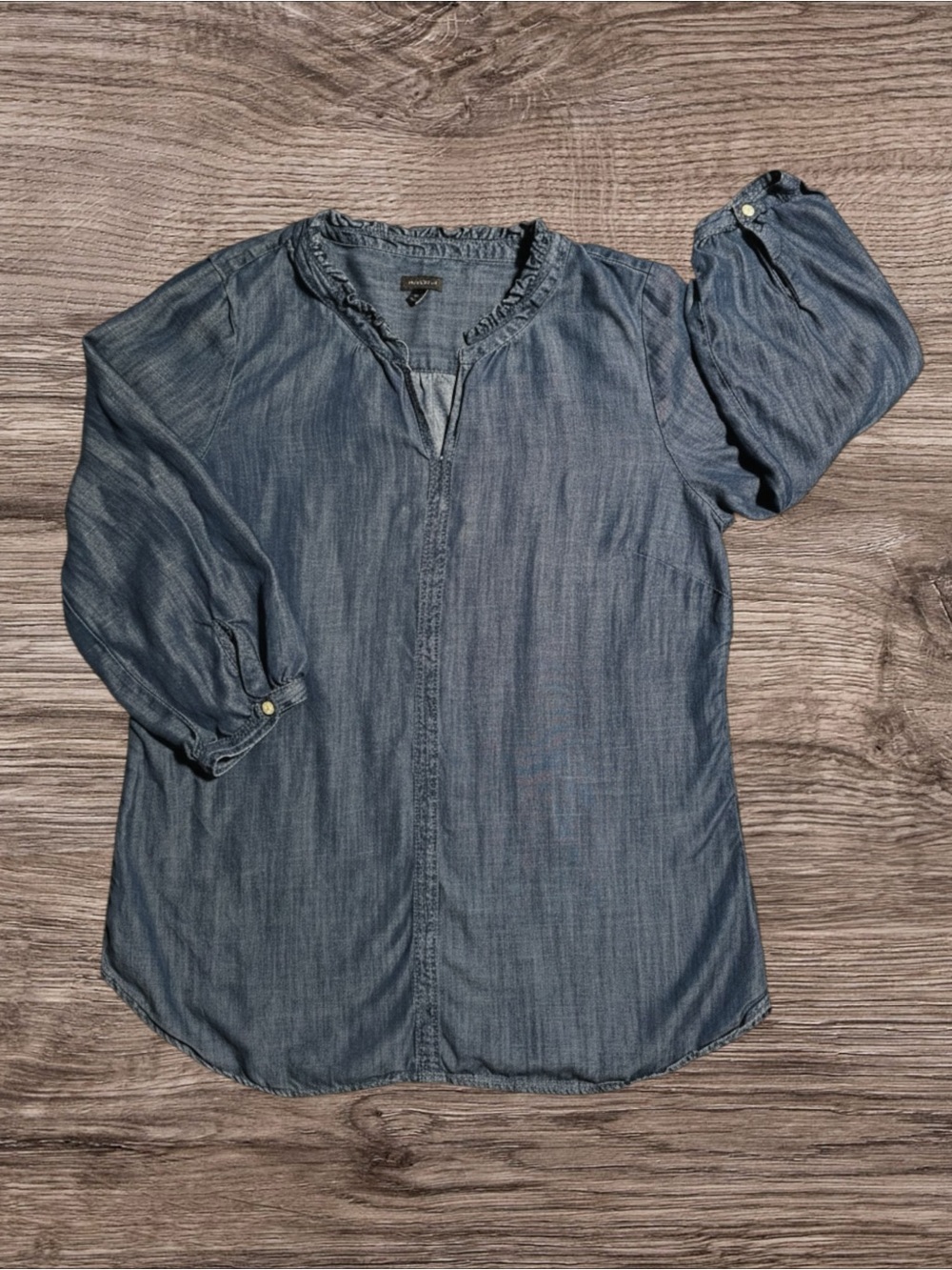 Quiet Luxury Chambray Peasant Top